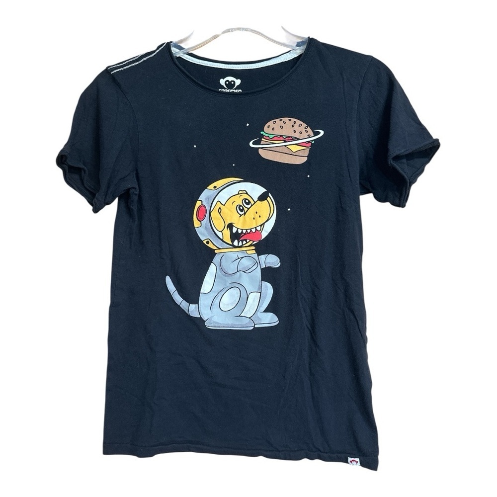 Appaman Black Kids T-Shirt with Astronaut Dog Print, Sz 12